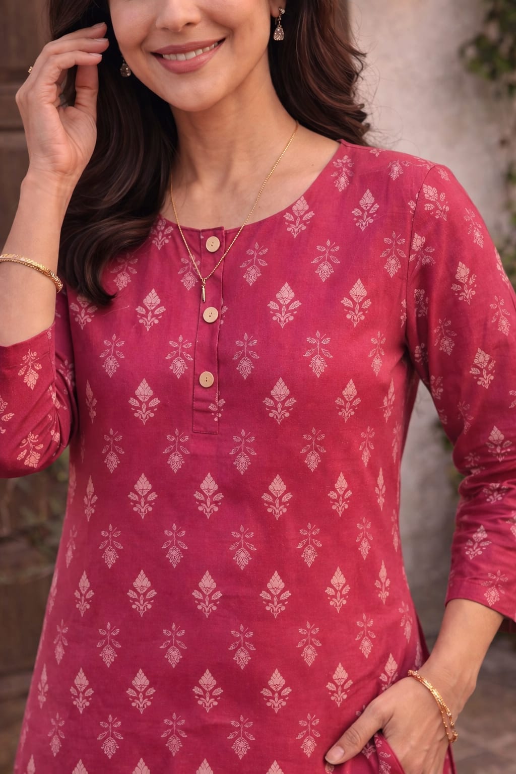 Women 100% Cotton 3/4th sleeves Printed Kurti (Kurti-66)