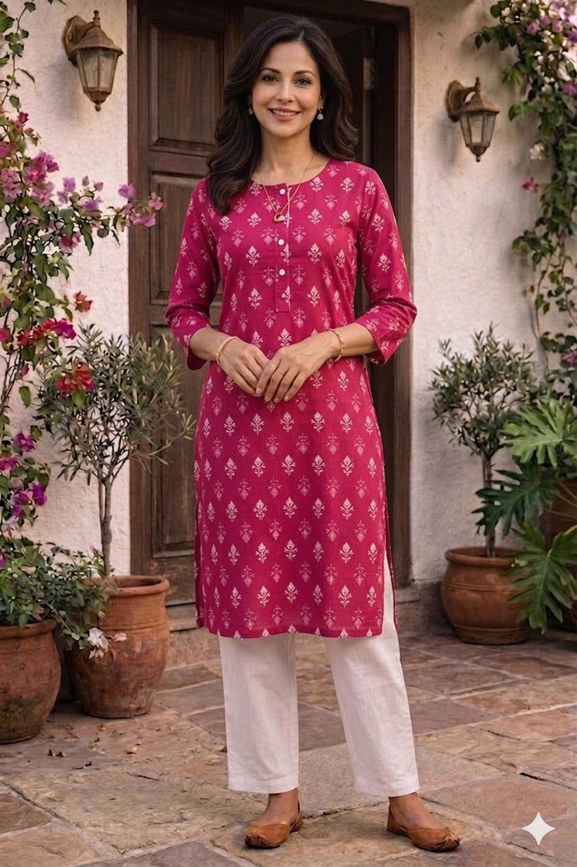 Women 100% Cotton 3/4th sleeves Printed Kurti (Kurti-66)