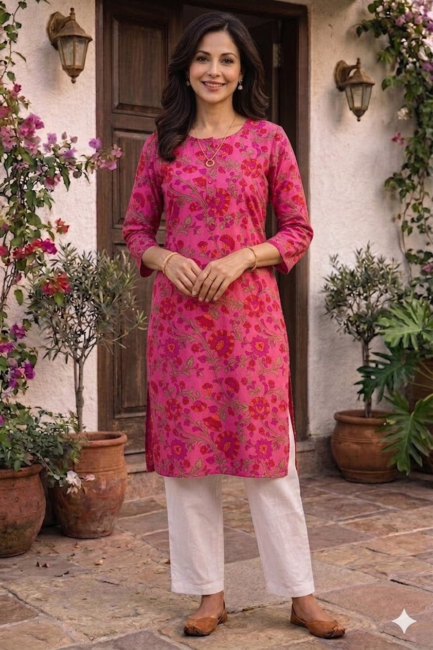 Women 100% Cotton 3/4th sleeves Printed Kurti (Kurti-67)