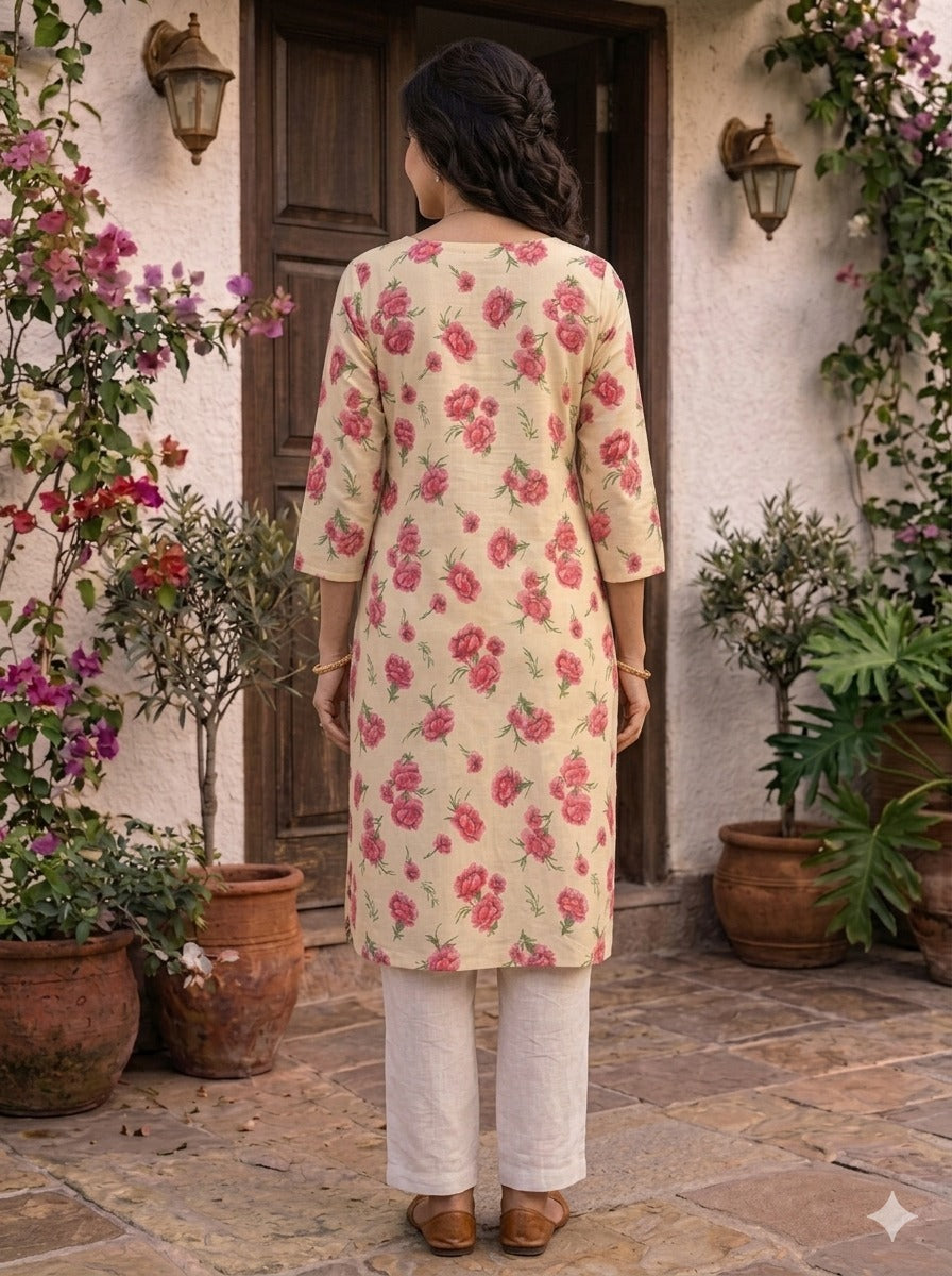 Women 100% Cotton 3/4th sleeves Printed Kurti (Kurti-70)