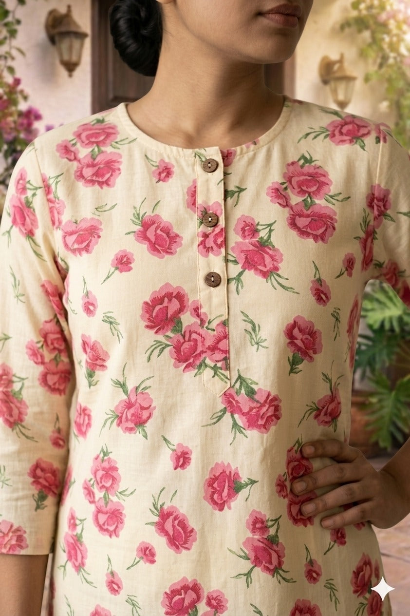 Women 100% Cotton 3/4th sleeves Printed Kurti (Kurti-70)