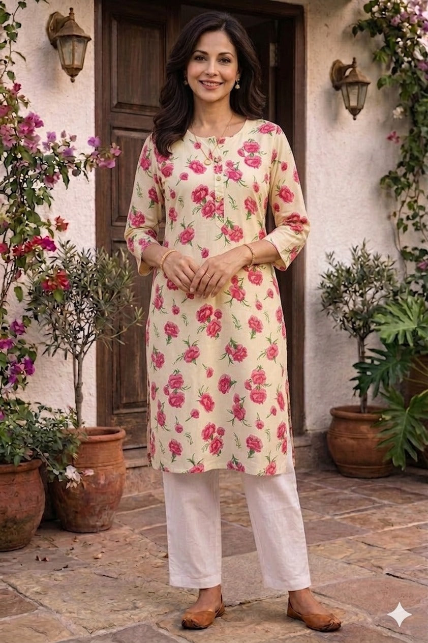 Women 100% Cotton 3/4th sleeves Printed Kurti (Kurti-70)