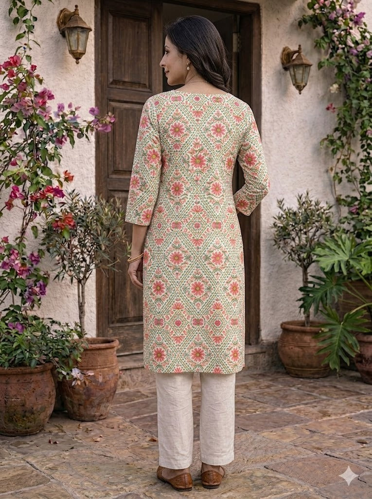 Women 100% Cotton 3/4th sleeves Printed Kurti (Kurti-73)