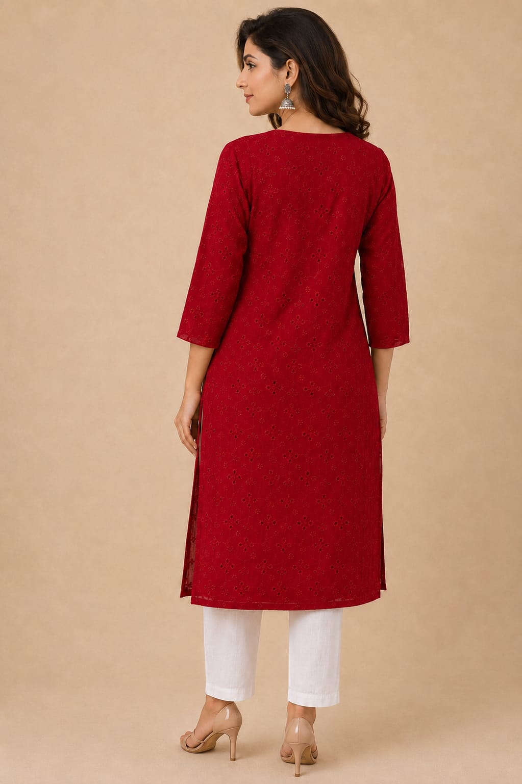Women 100% Cotton Embroidered Kurti - Mahroon (Kurti-76)