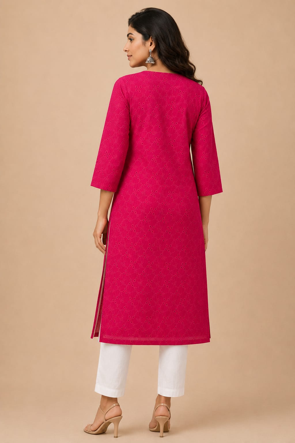 Women 100% Cotton Embroidered Kurti - Pink (Kurti-77)