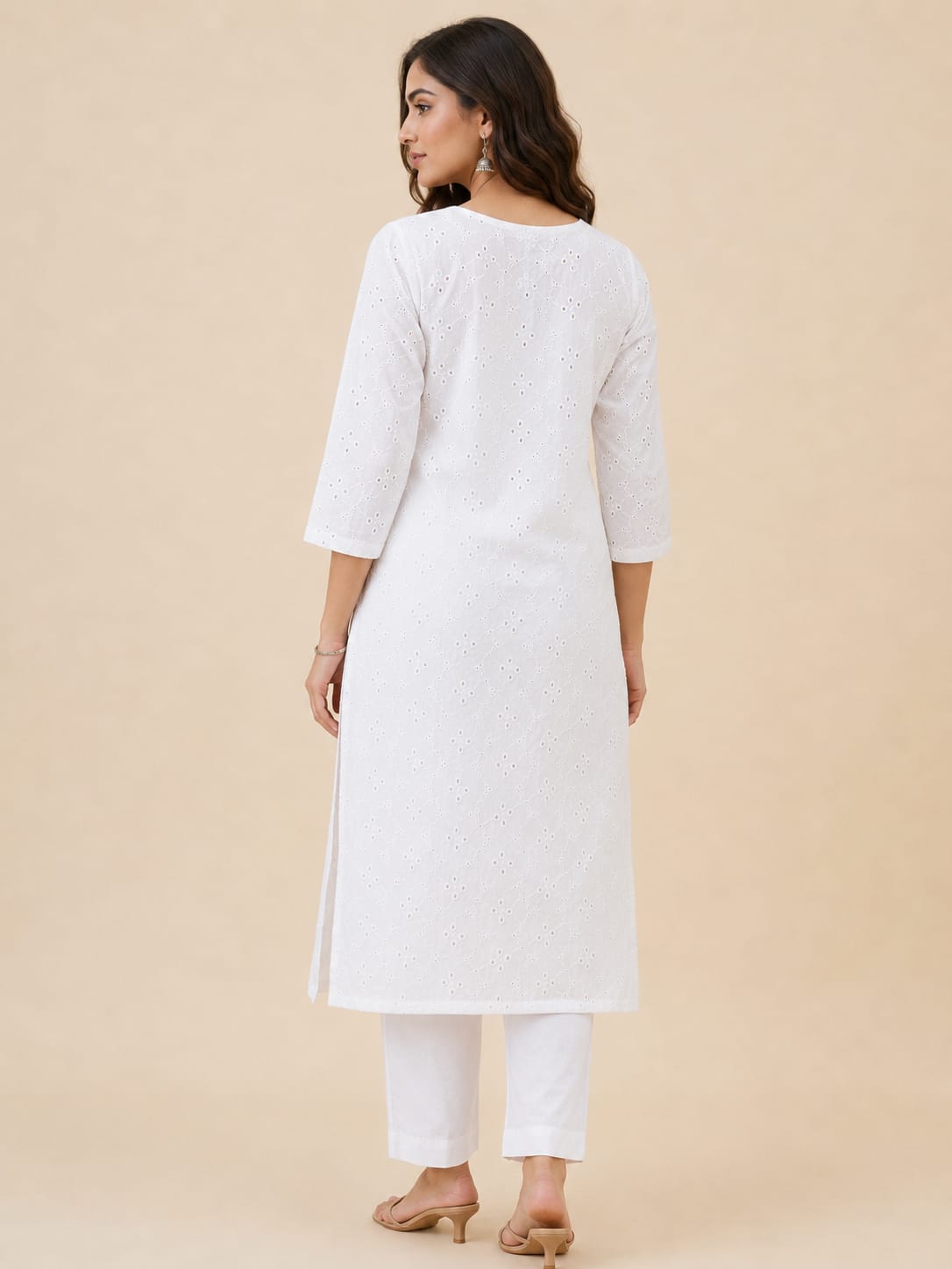 Women 100% Cotton Embroidered Kurti - White (Kurti-78)