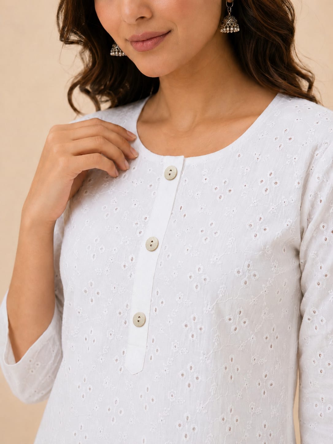 Women 100% Cotton Embroidered Kurti - White (Kurti-78)
