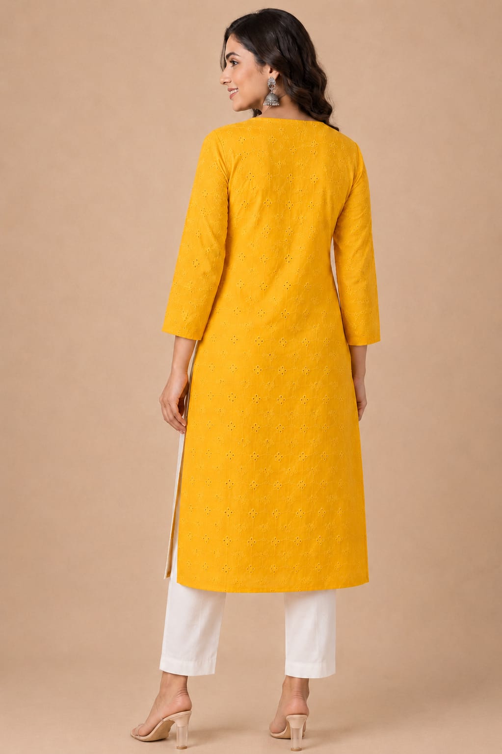 Women 100% Cotton Embroidered Kurti - Yellow (Kurti-79)