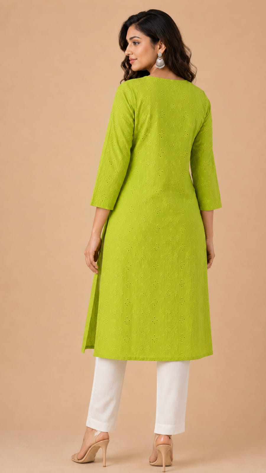 Women 100% Cotton Embroidered Kurti - Lime Green (Kurti-80)