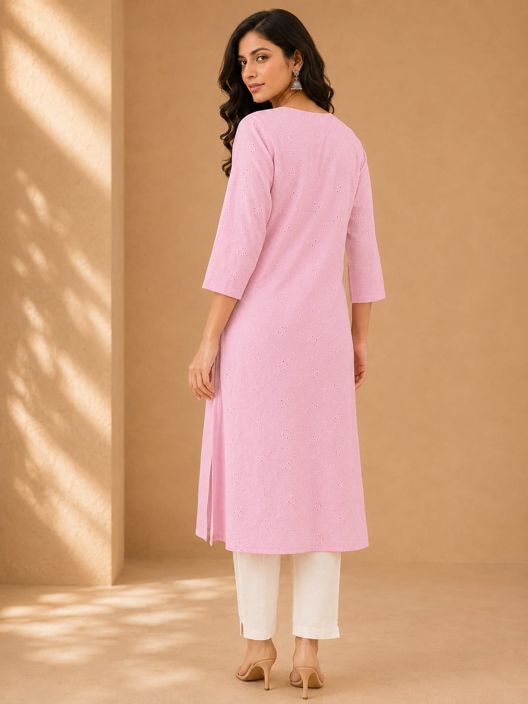 Women 100% Cotton Embroidered Kurti - Pink(Kurti-84)
