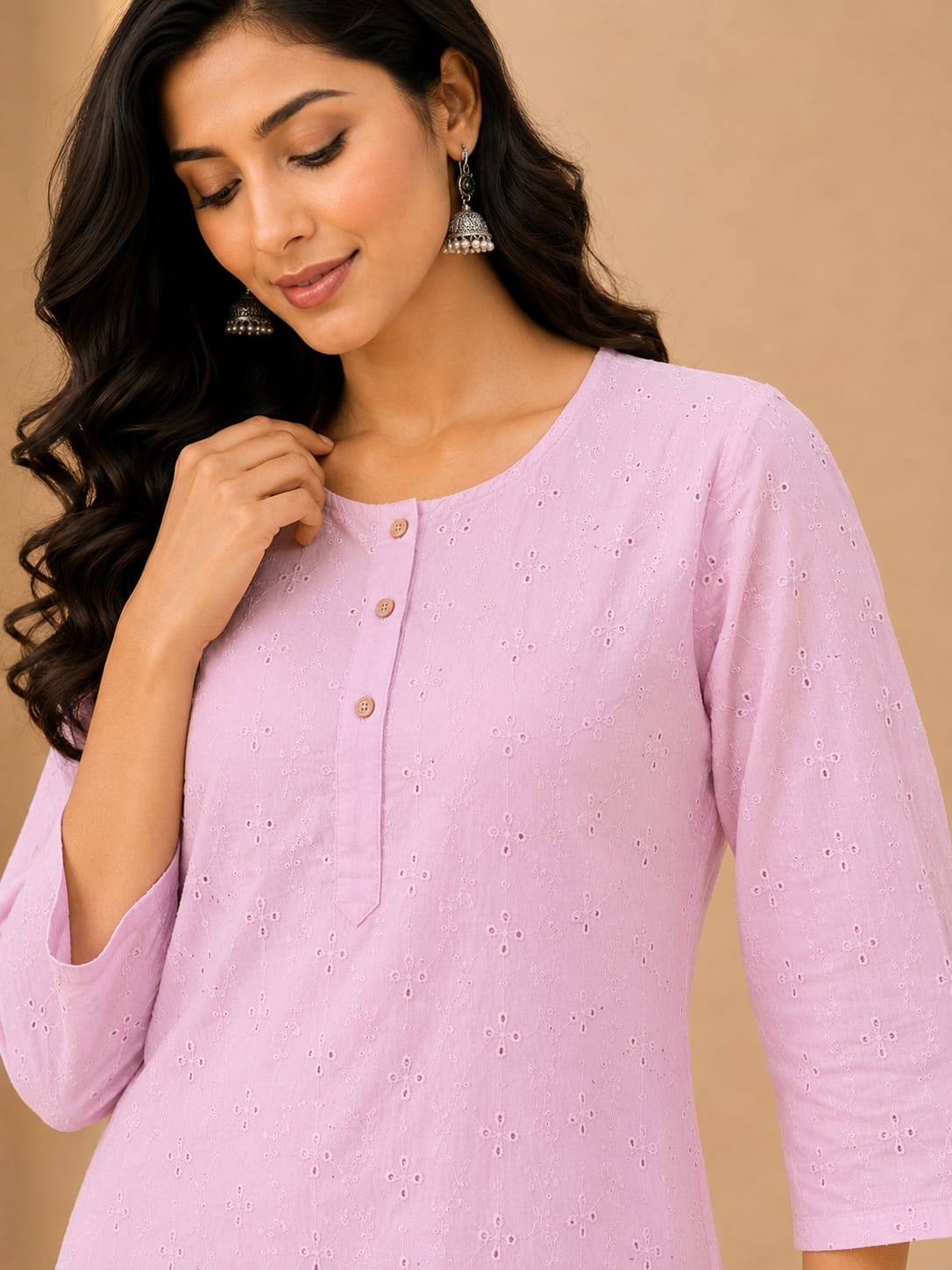 Women 100% Cotton Embroidered Kurti - Pink(Kurti-84)