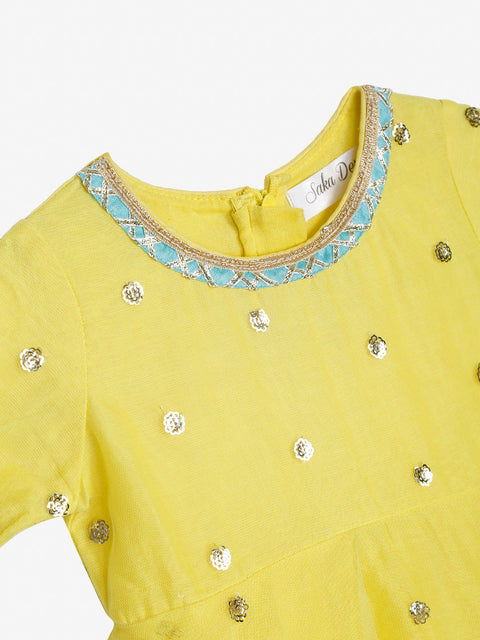 Saka Designs Yellow Girl's Maxi Dress/Gown With Dupatta & Belt