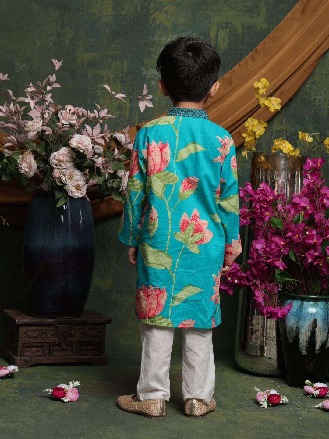 saka-designs-boyss-teal-floral-printed-cotton-kurta-pyjama-set-festive-ethnic-wear