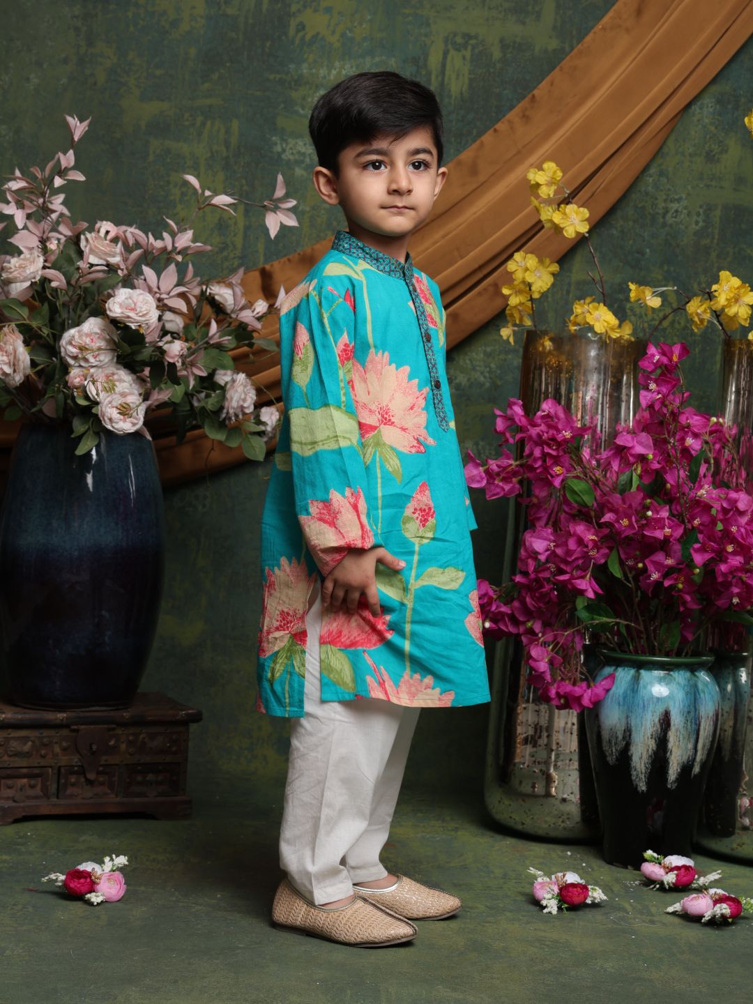 saka-designs-boyss-teal-floral-printed-cotton-kurta-pyjama-set-festive-ethnic-wear