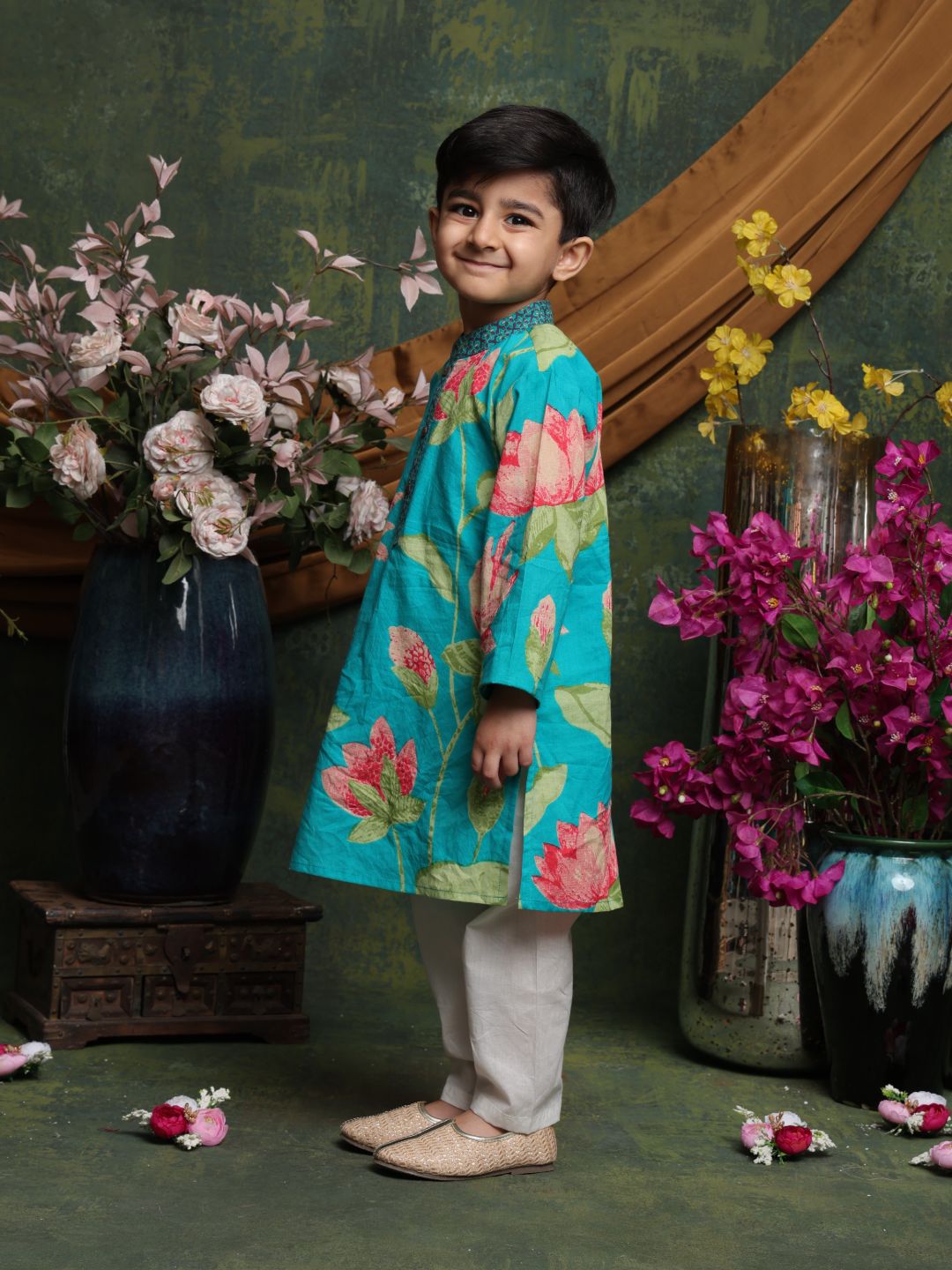 saka-designs-boyss-teal-floral-printed-cotton-kurta-pyjama-set-festive-ethnic-wear