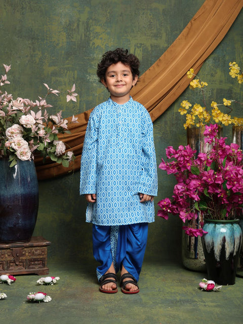 Saka Designs Boys' Blue Kurta with Dhoti Set | Traditional Ethnic Wear for Festivals