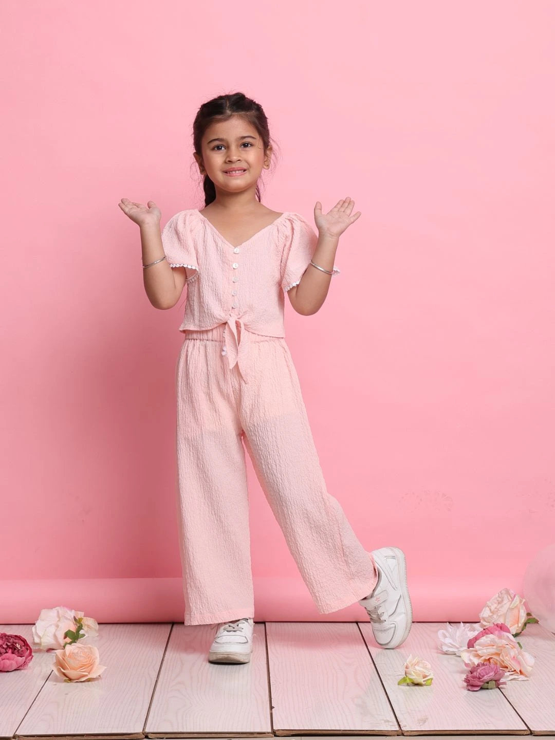 stylish-light-peach-girls-co-ord-set-with-flared-sleeve-top-wide-leg-pants-summer-look-by-saka-designs