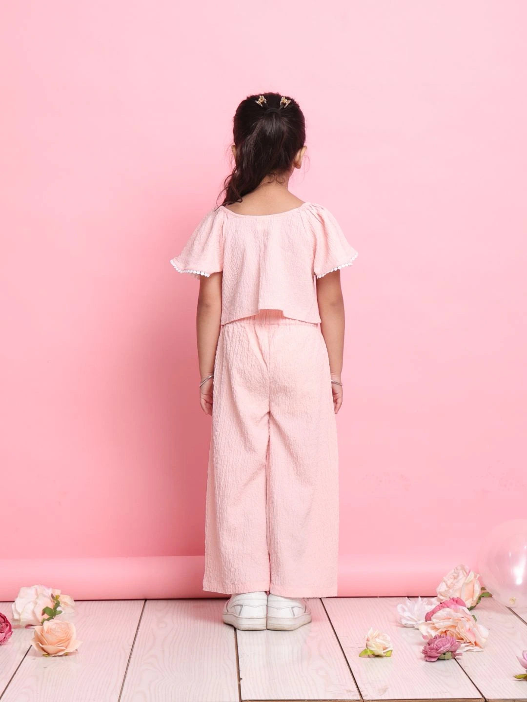 stylish-light-peach-girls-co-ord-set-with-flared-sleeve-top-wide-leg-pants-summer-look-by-saka-designs