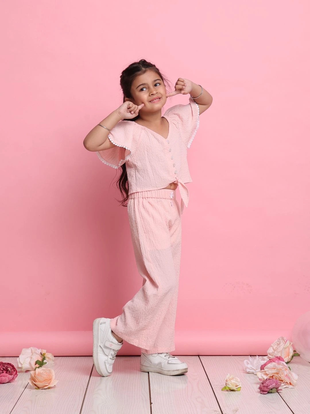 stylish-light-peach-girls-co-ord-set-with-flared-sleeve-top-wide-leg-pants-summer-look-by-saka-designs