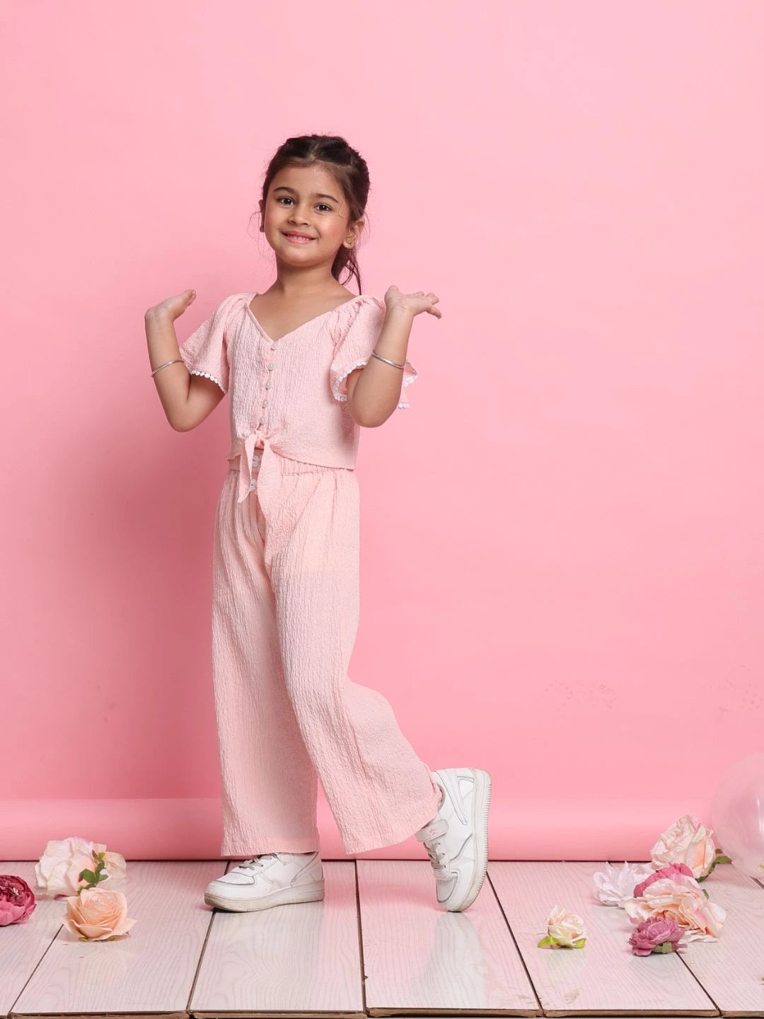 stylish-light-peach-girls-co-ord-set-with-flared-sleeve-top-wide-leg-pants-summer-look-by-saka-designs