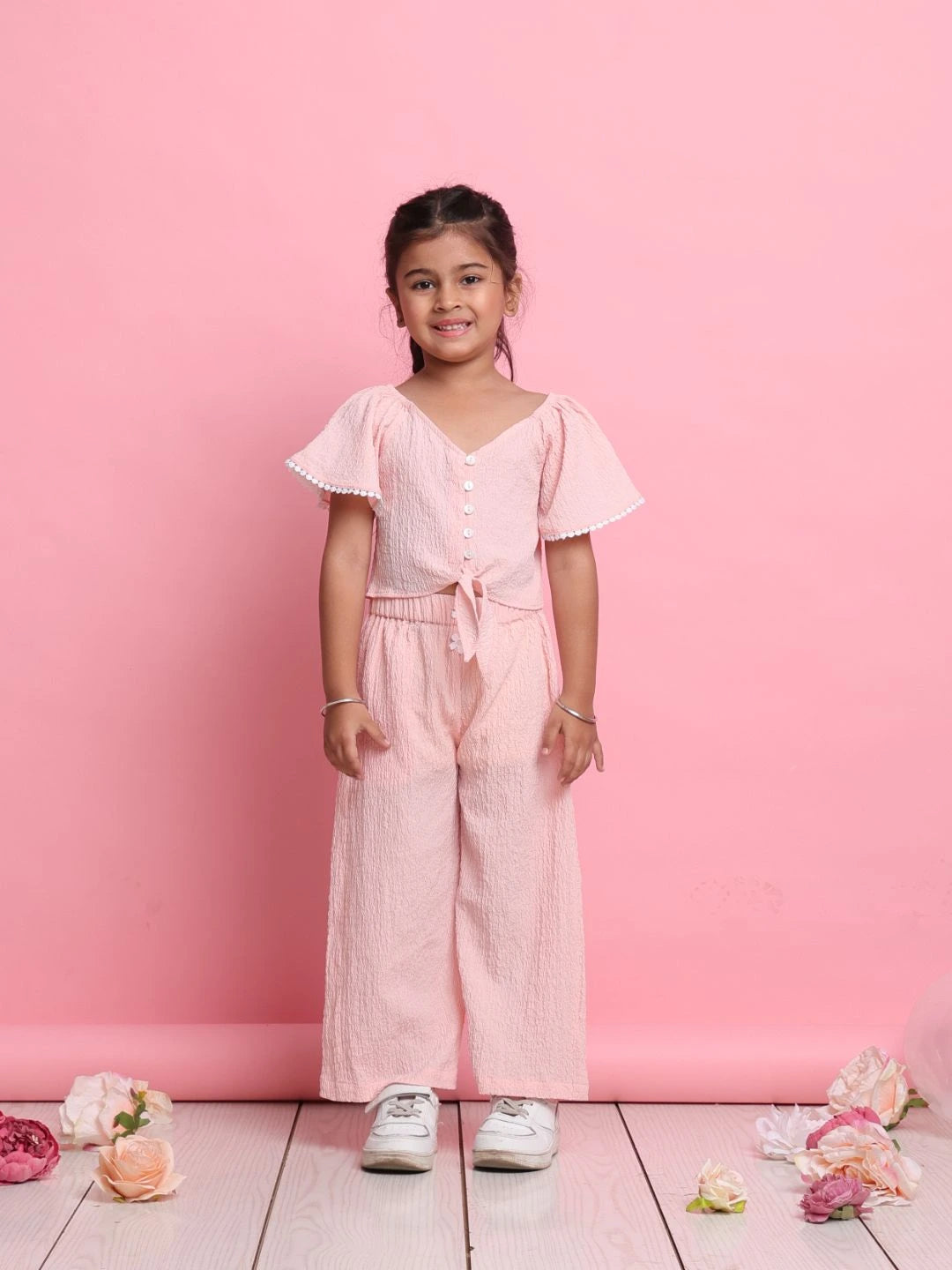 stylish-light-peach-girls-co-ord-set-with-flared-sleeve-top-wide-leg-pants-summer-look-by-saka-designs