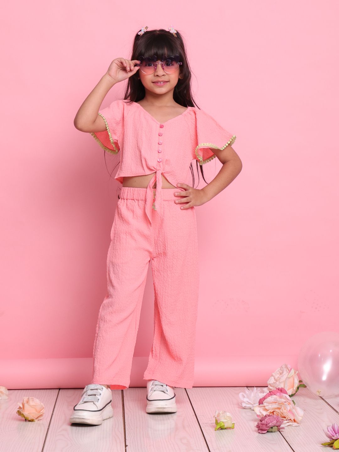girls-peach-co-ord-set-with-flared-sleeve-top-wide-leg-pants-summer-casual-outfit