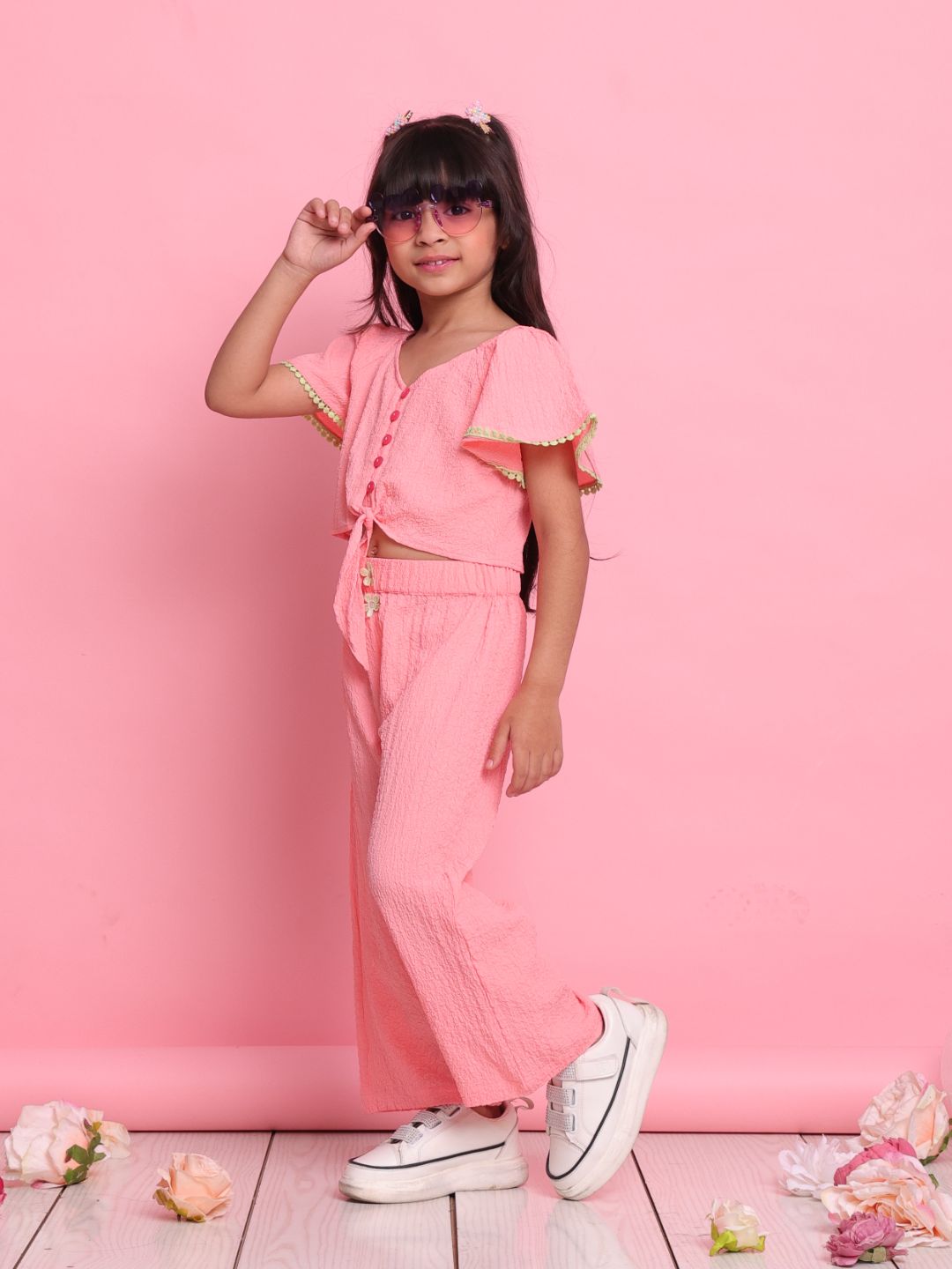girls-peach-co-ord-set-with-flared-sleeve-top-wide-leg-pants-summer-casual-outfit