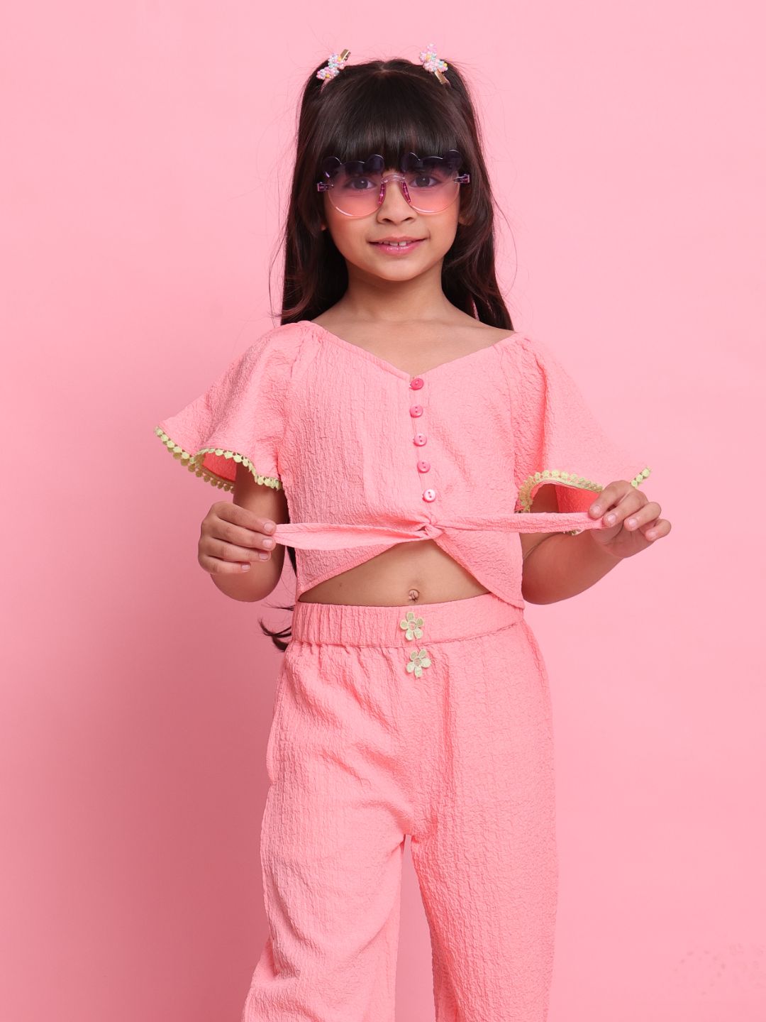 girls-peach-co-ord-set-with-flared-sleeve-top-wide-leg-pants-summer-casual-outfit