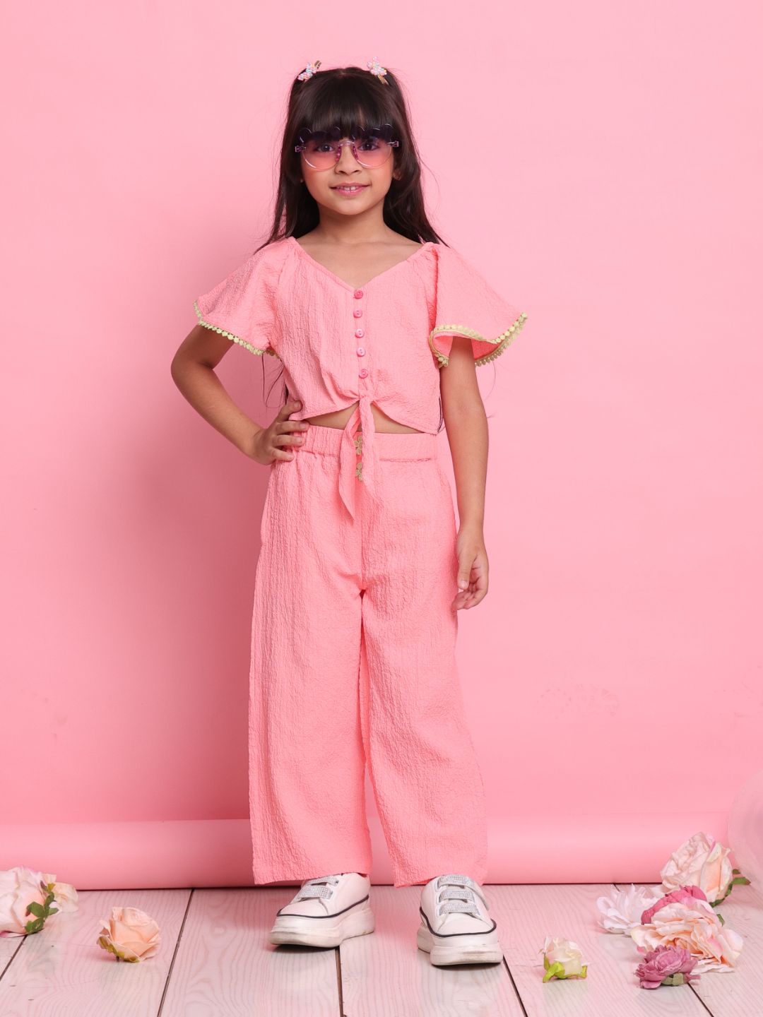 girls-peach-co-ord-set-with-flared-sleeve-top-wide-leg-pants-summer-casual-outfit