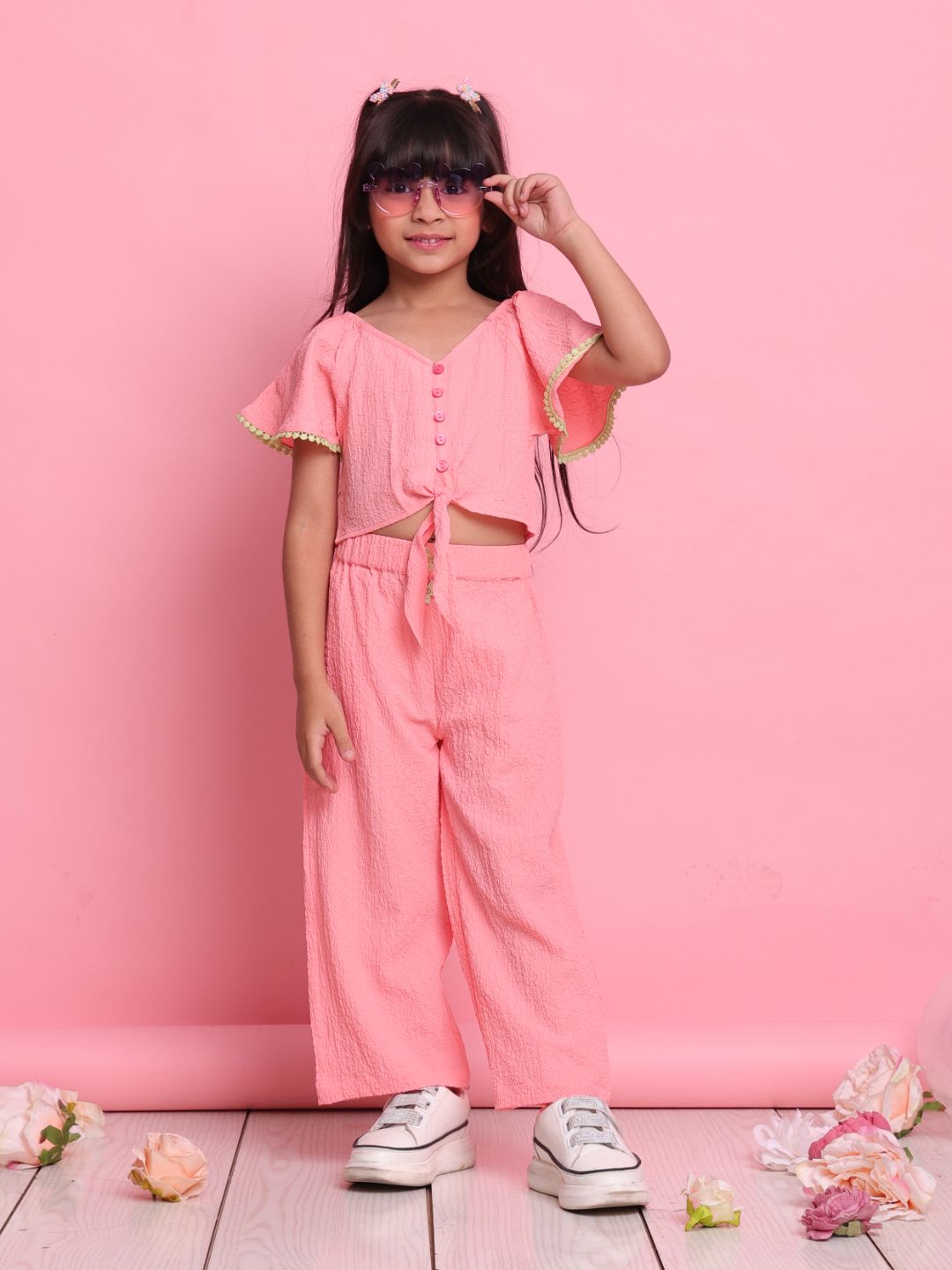 girls-peach-co-ord-set-with-flared-sleeve-top-wide-leg-pants-summer-casual-outfit