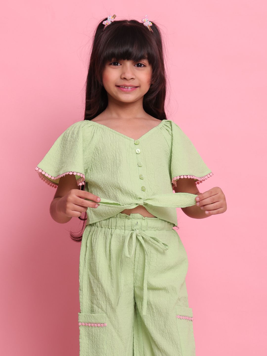 stylish-green-girls-co-ord-set-with-knot-top-relaxed-pants-summer-wear-by-saka-designs
