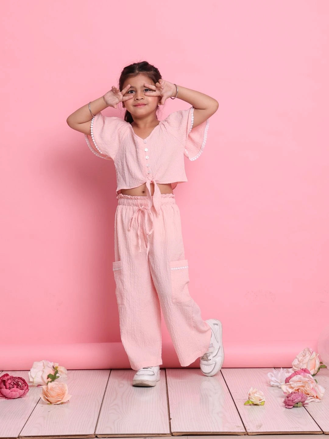 chic-light-peach-girls-co-ord-set-with-front-knot-top-relaxed-trousers-summer-wear-by-saka-designs