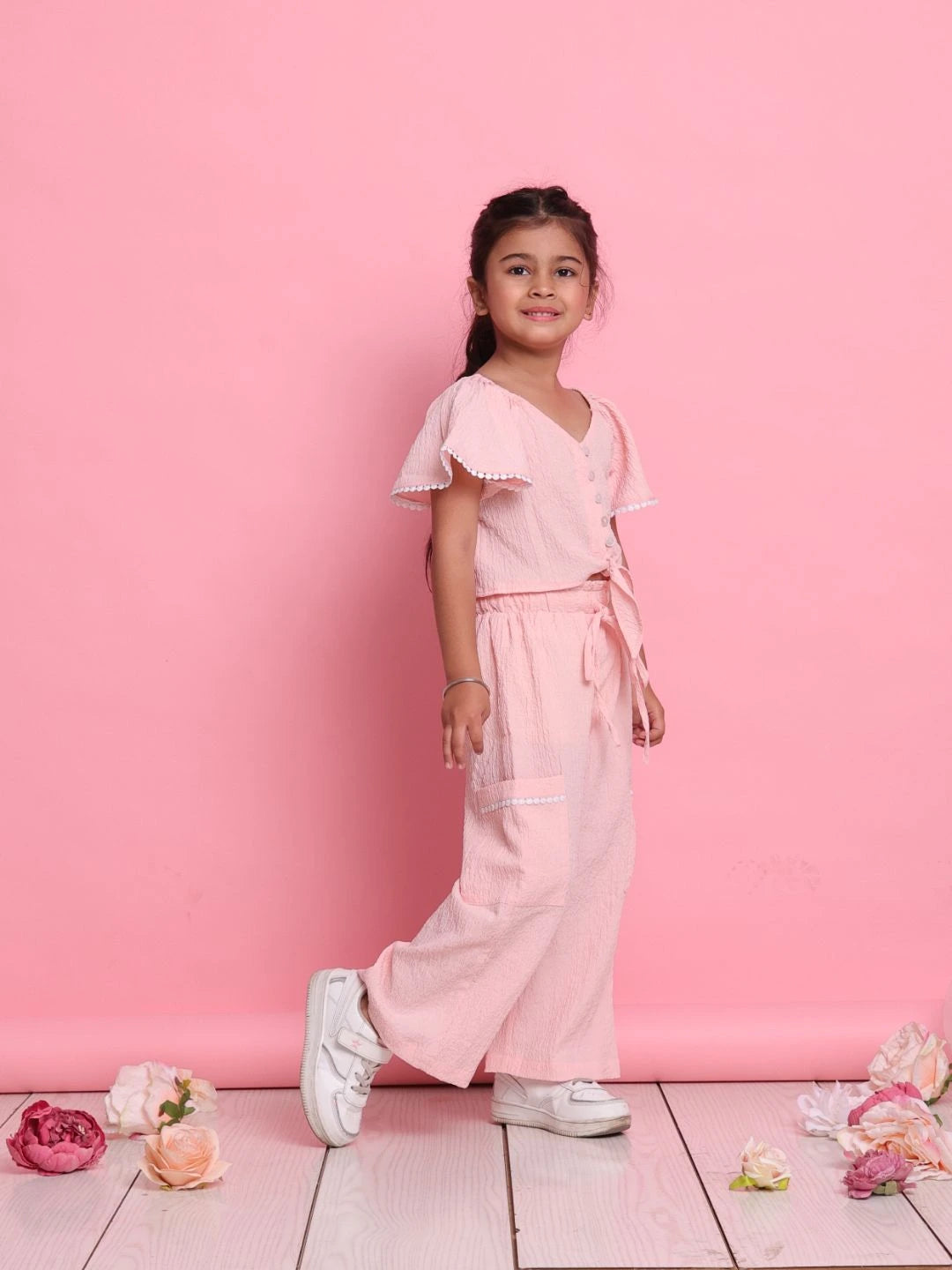 chic-light-peach-girls-co-ord-set-with-front-knot-top-relaxed-trousers-summer-wear-by-saka-designs