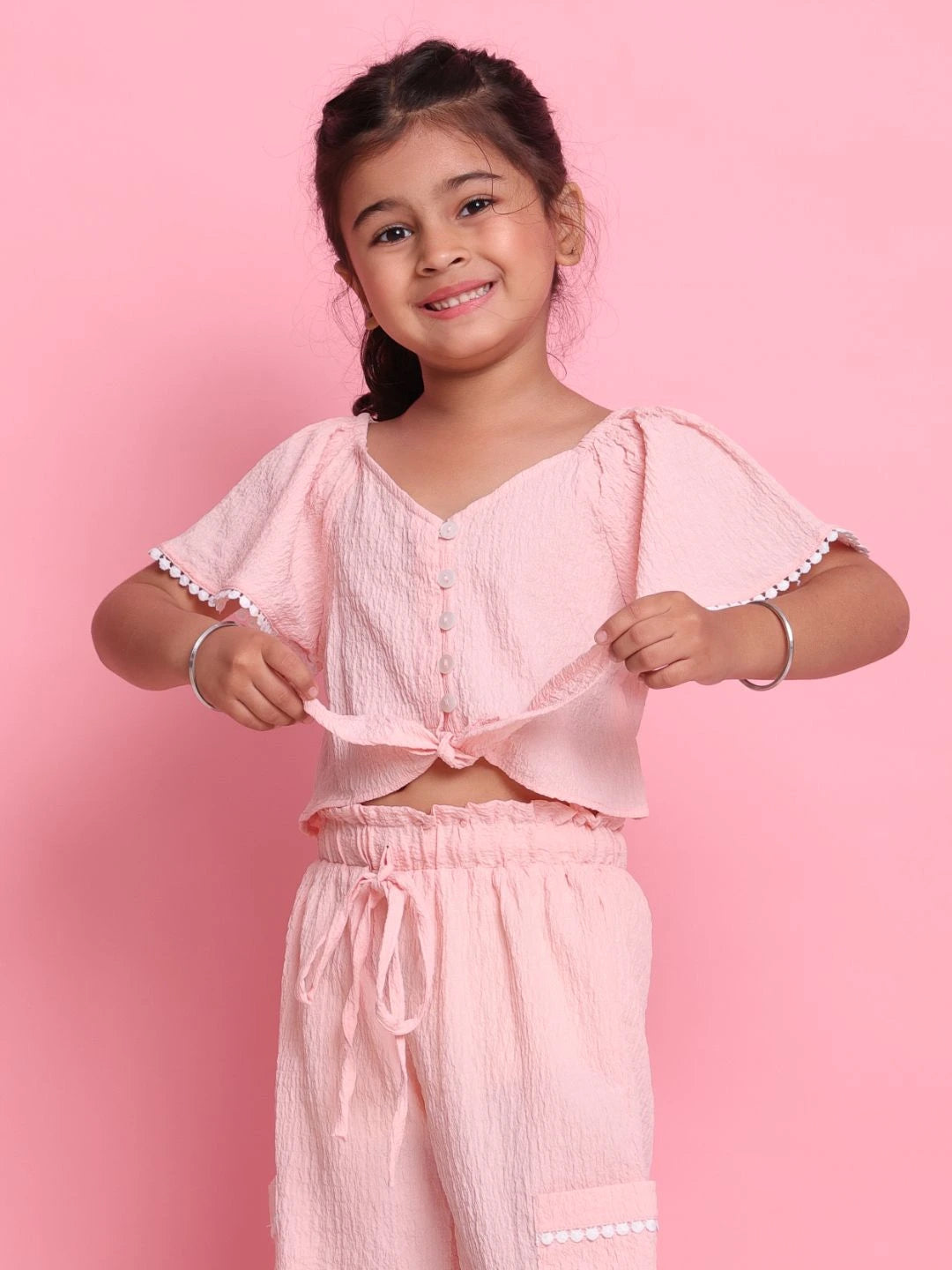 chic-light-peach-girls-co-ord-set-with-front-knot-top-relaxed-trousers-summer-wear-by-saka-designs