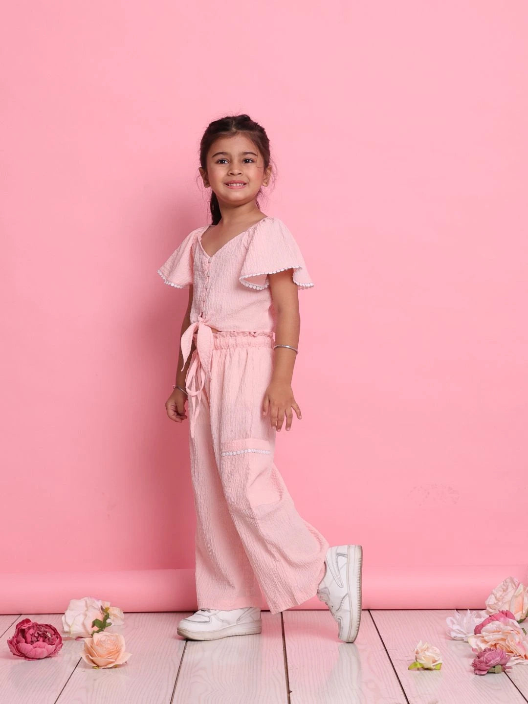 chic-light-peach-girls-co-ord-set-with-front-knot-top-relaxed-trousers-summer-wear-by-saka-designs
