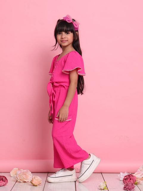 girls-magenta-co-ord-set-with-front-knot-top-relaxed-pants-summer-casual-wear