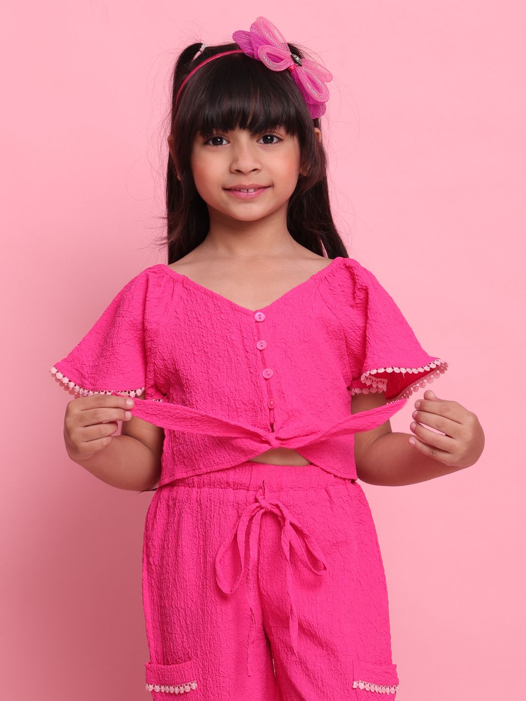 girls-magenta-co-ord-set-with-front-knot-top-relaxed-pants-summer-casual-wear