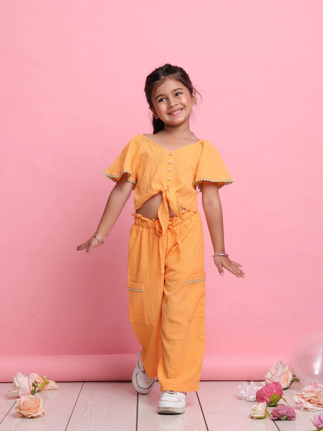 stylish-orange-girls-co-ord-set-with-front-knot-top-relaxed-pants-summer-outfit-by-saka-designs