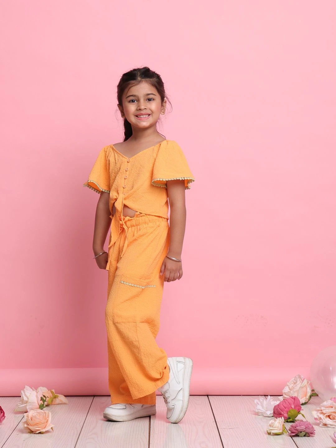 stylish-orange-girls-co-ord-set-with-front-knot-top-relaxed-pants-summer-outfit-by-saka-designs