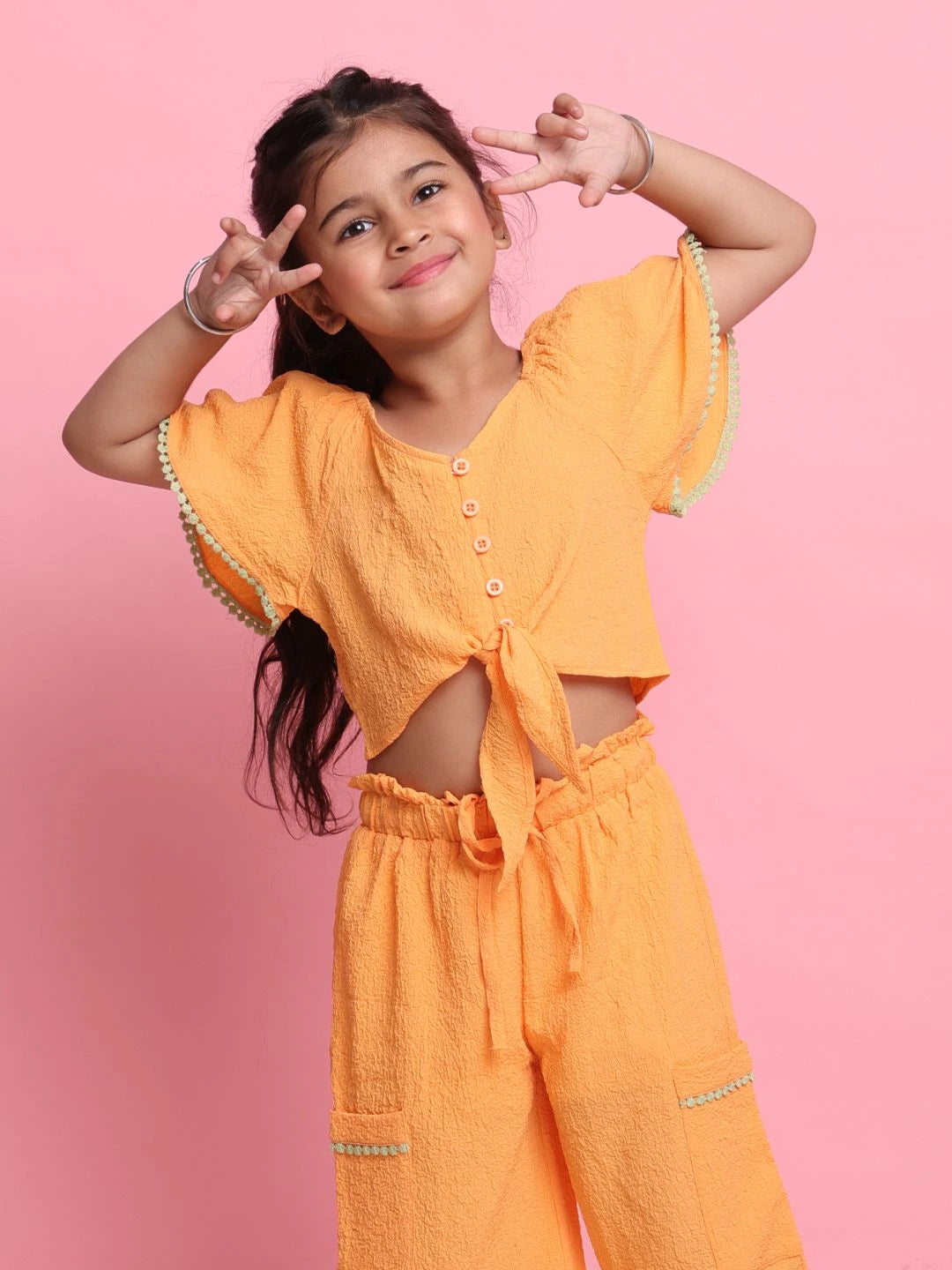 stylish-orange-girls-co-ord-set-with-front-knot-top-relaxed-pants-summer-outfit-by-saka-designs