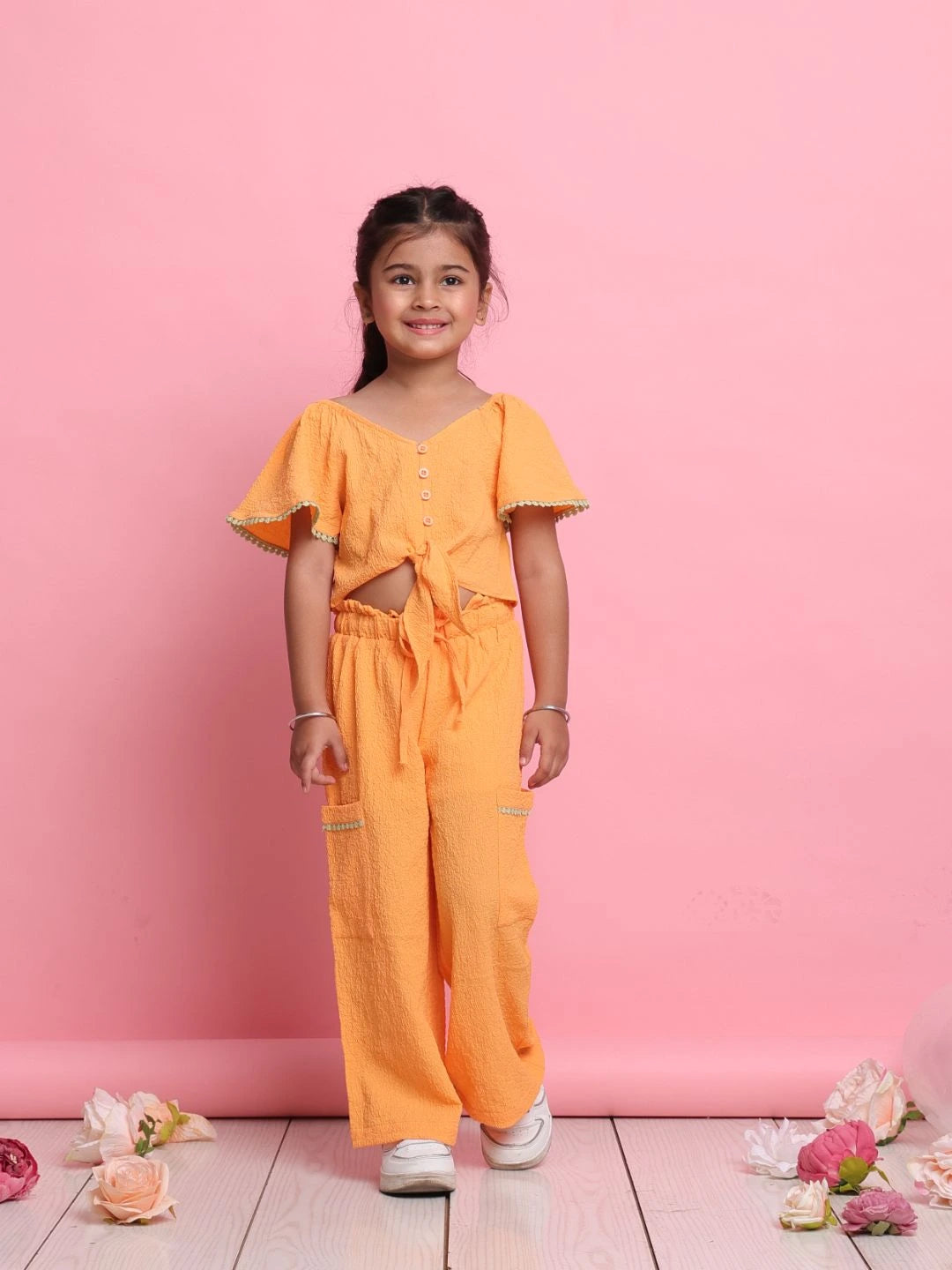 stylish-orange-girls-co-ord-set-with-front-knot-top-relaxed-pants-summer-outfit-by-saka-designs
