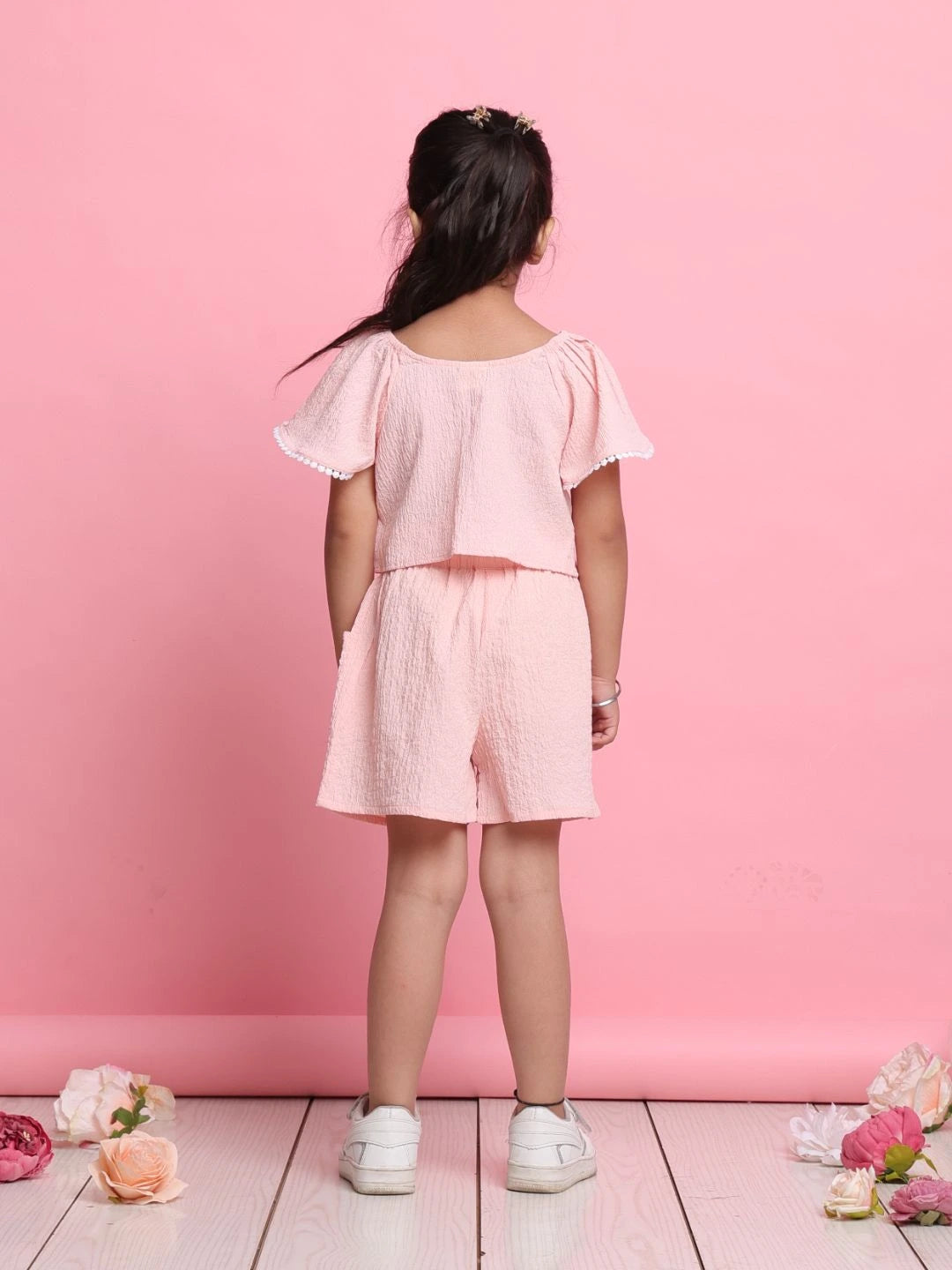 trendy-light-peach-girls-co-ord-set-with-front-knot-top-matching-shorts-summer-essentials-by-saka-designs