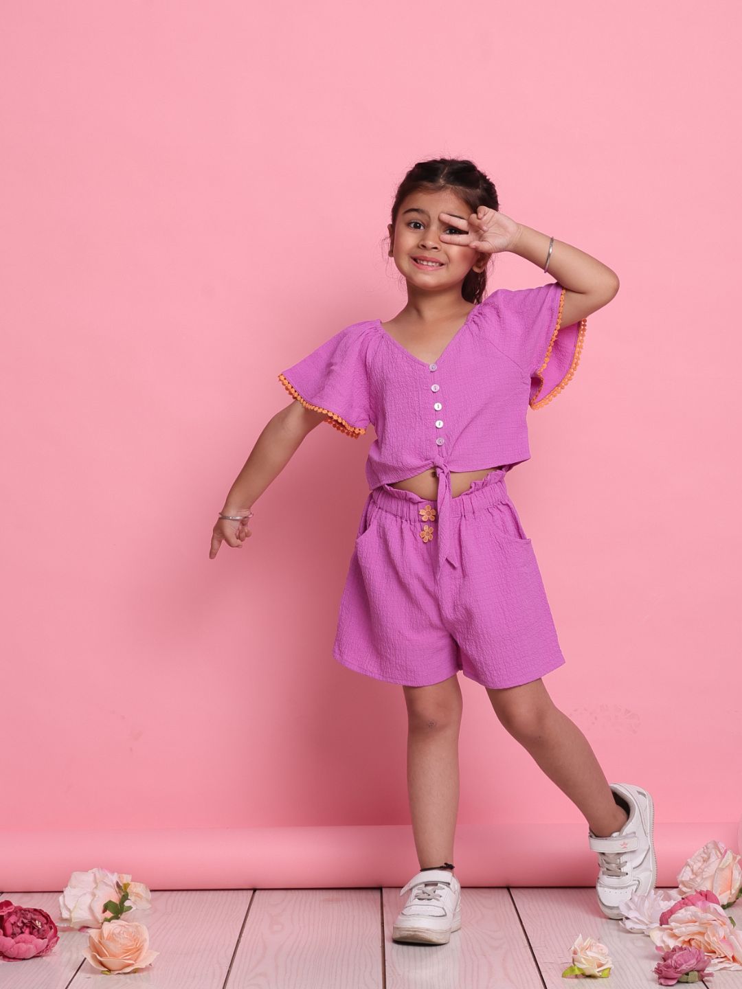 girls-lilac-co-ord-set-with-front-knot-top-high-waist-shorts-summer-outfit-for-kids
