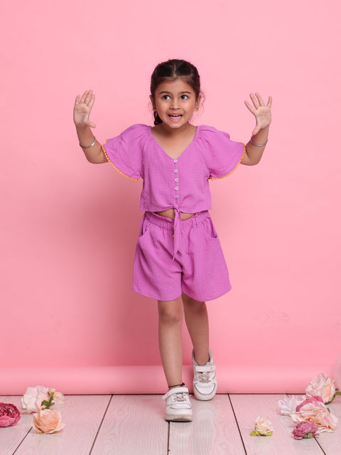 girls-lilac-co-ord-set-with-front-knot-top-high-waist-shorts-summer-outfit-for-kids