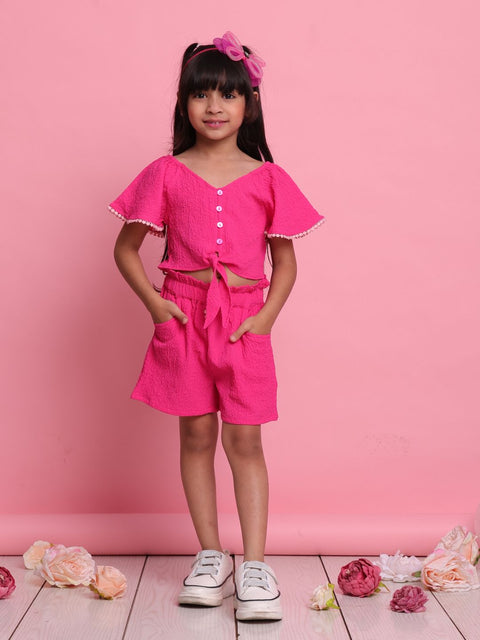 girls-magenta-co-ord-set-with-front-knot-top-shorts-summer-casual-outfit