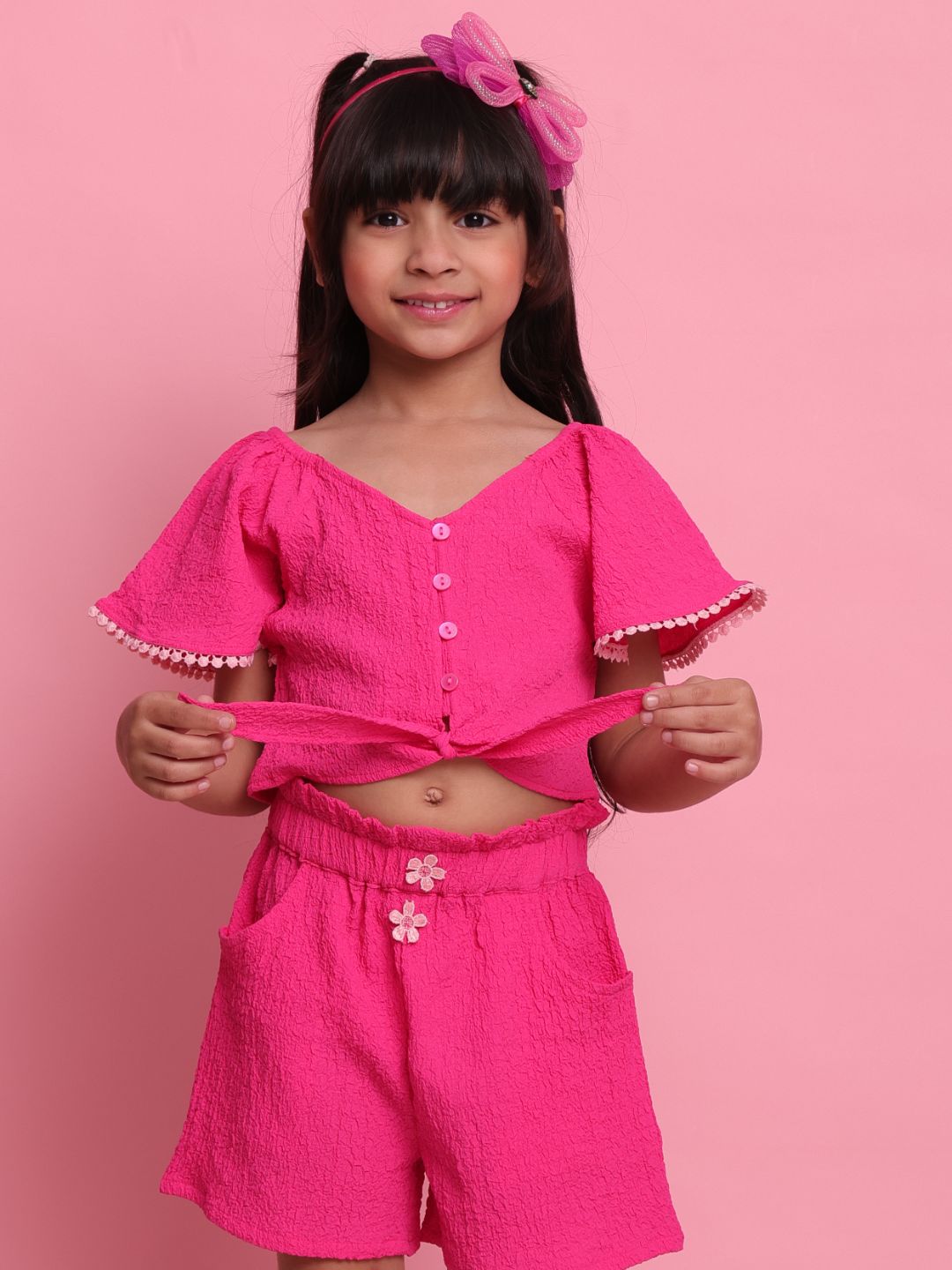 girls-magenta-co-ord-set-with-front-knot-top-shorts-summer-casual-outfit