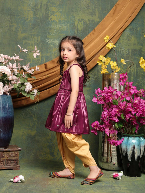 girls-plum-purple-silk-kurti-with-mustard