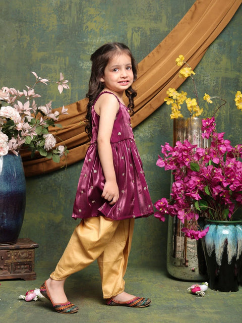 girls-plum-purple-silk-kurti-with-mustard