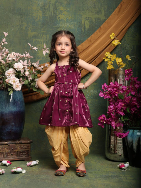 girls-plum-purple-silk-kurti-with-mustard