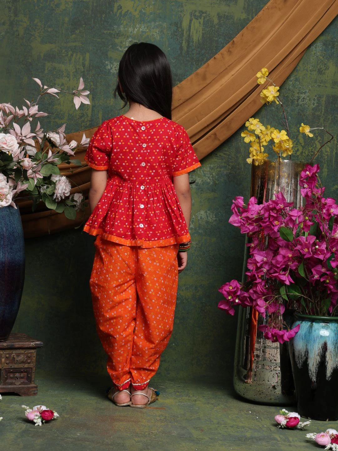 girls-red-orange-bandhani-dhoti-kurti-set-festive-ethnic-wear-saka-designs